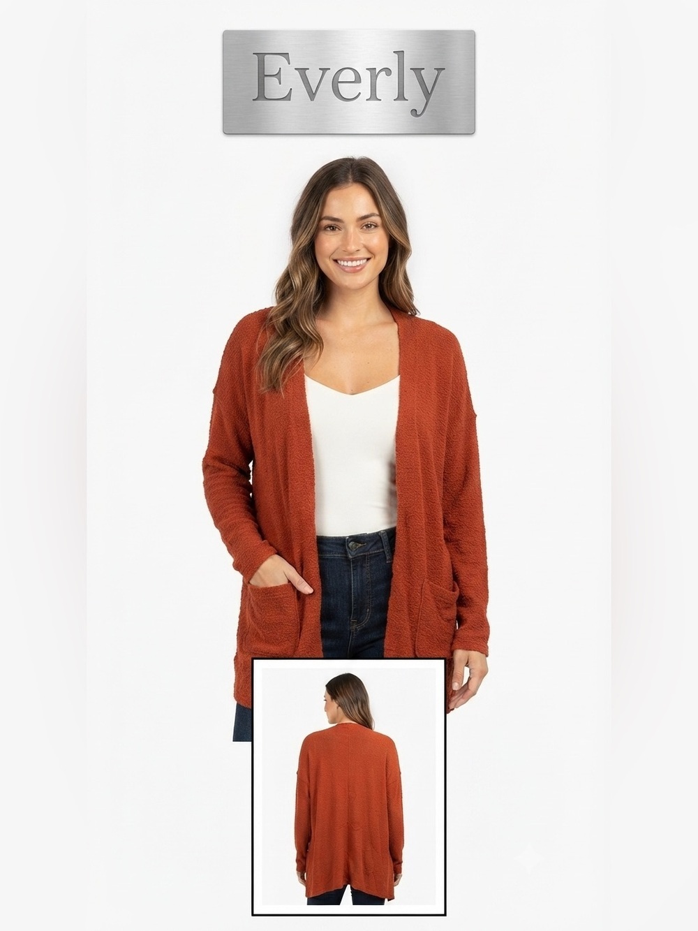 Everly Burnt Orange Open Front Cardigan Small